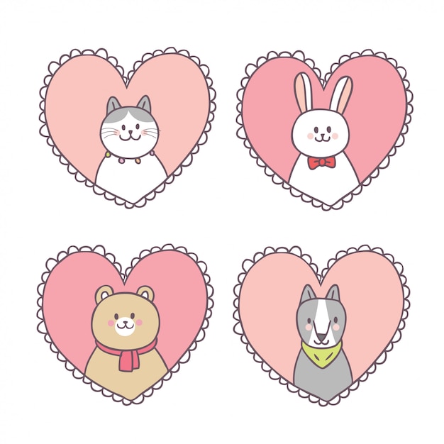 Download Cartoon cute valentines day animals and love. | Premium Vector