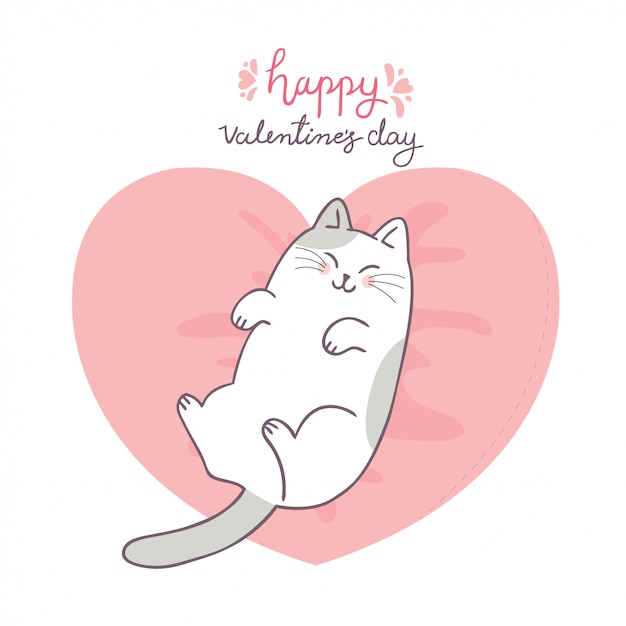 Premium Vector Cartoon Cute Valentines Day Cat And Love Vector 6790