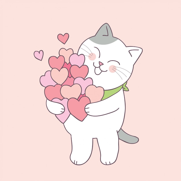 Premium Vector Cartoon cute valentines day cat and love vector.