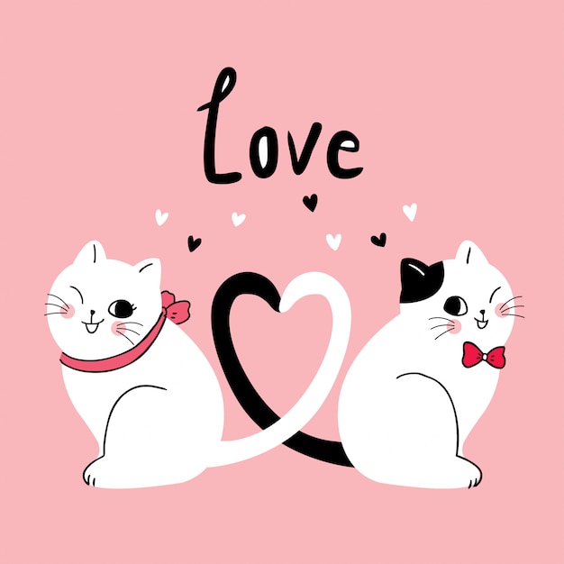 Premium Vector | Cartoon cute valentines day couple cats vector.