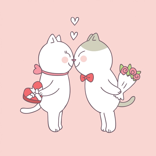 Download Cartoon cute valentines day couple cats vector. Vector ...