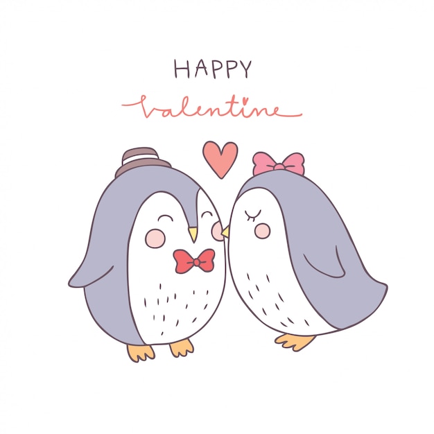 Download Cartoon cute valentines day couple penguin kiss vector ...