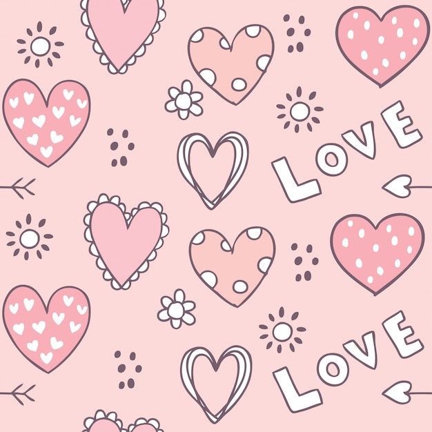 Premium Vector | Cartoon cute valentines day heart and love seamless ...