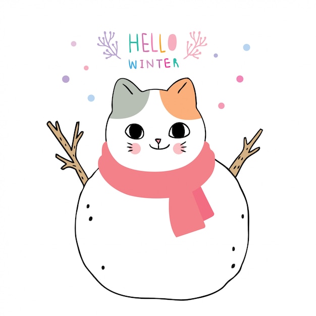 Premium Vector Cartoon cute winter, cat is snowman.