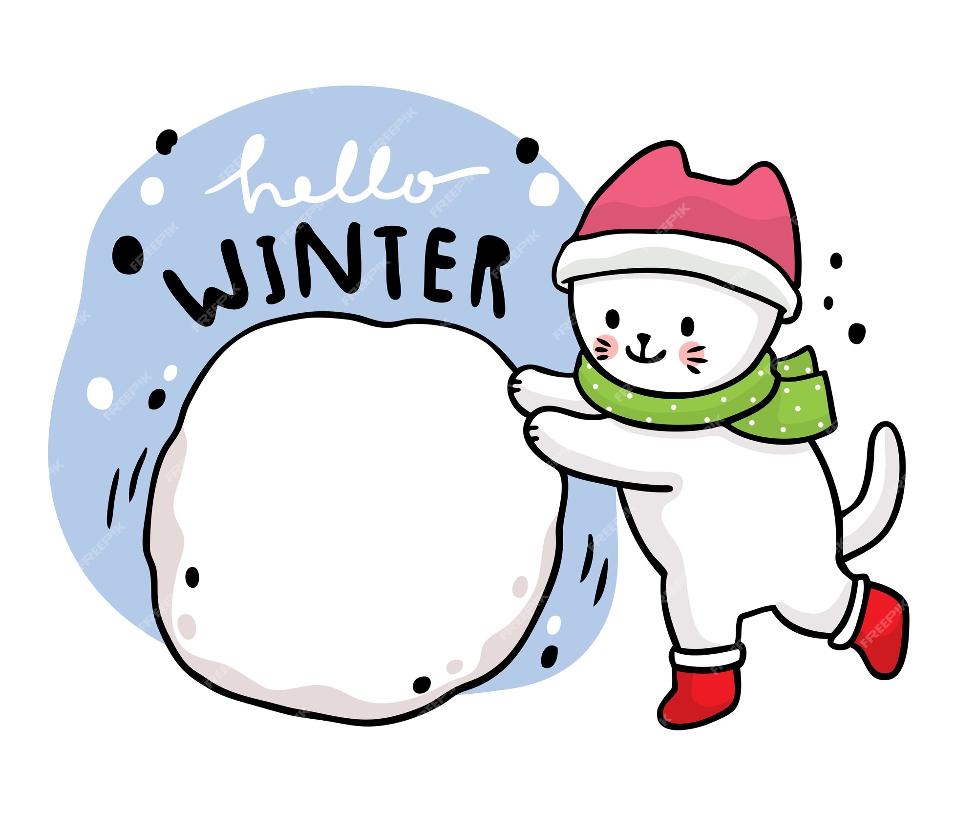 Premium Vector | Cartoon cute winter, cat playing snow ball