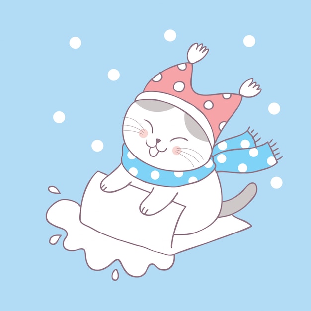 Premium Vector Cartoon cute winter cat vector.