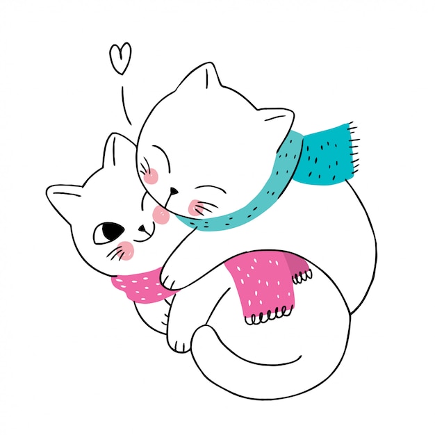 Premium Vector | Cartoon cute winter cats couple and scarf