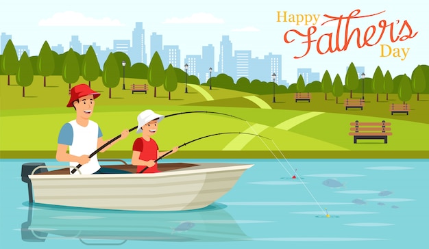 Download Premium Vector | Cartoon dad and son sitting in boat and ...