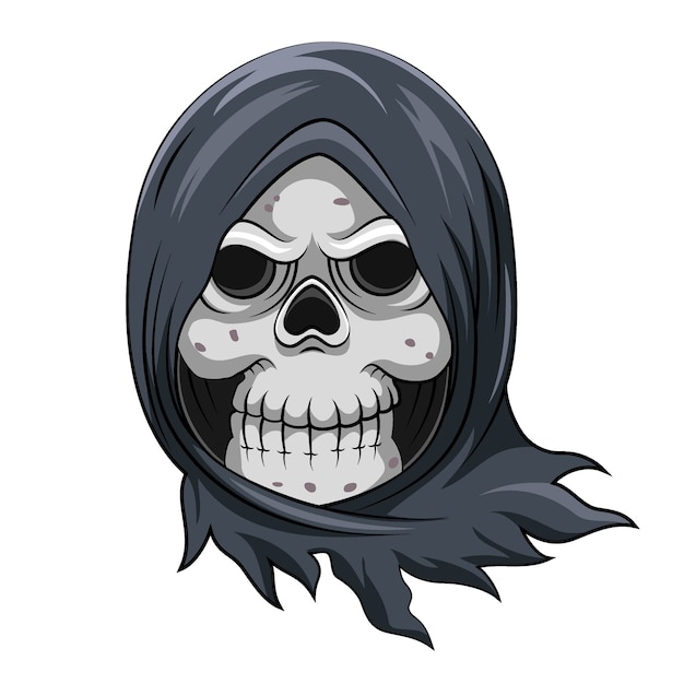 Premium Vector The Cartoon Of The Dead Skull Grim Reaper With The Steal Blue Cloak To Cover His Head