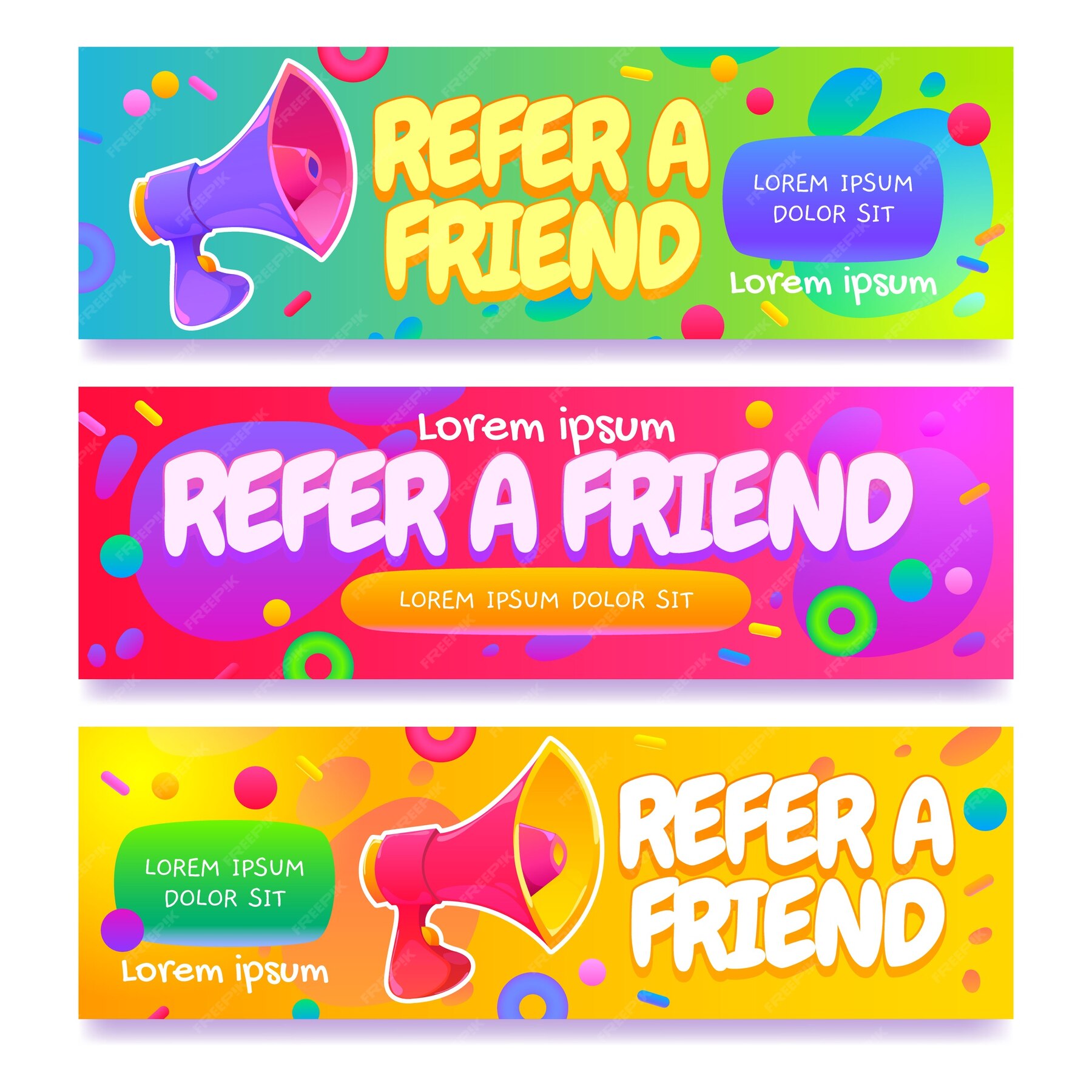 Free Vector Cartoon Design Refer A Friend Banner Set