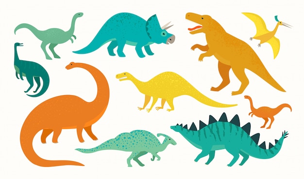 漫画の恐竜セット かわいい恐竜アイコンのコレクション プレミアムベクター