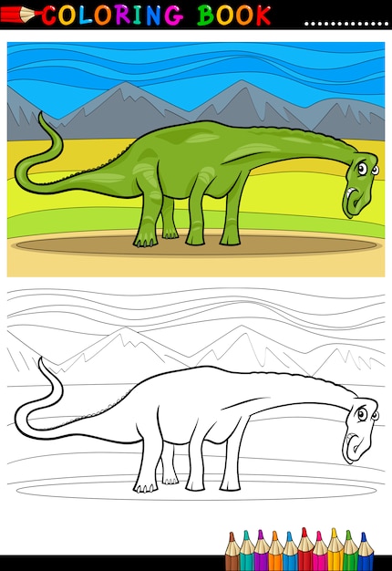 Premium Vector | Cartoon diplodocus dinosaur coloring page