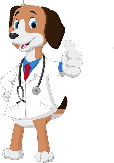 Cartoon dog wearing a veterinarian's costume | Premium Vector