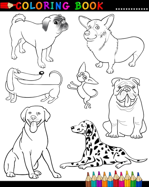 Premium Vector Cartoon Dogs For Coloring Book Or Page