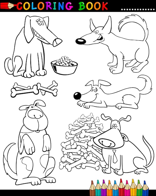 Cartoon dogs for coloring book or page | Premium Vector