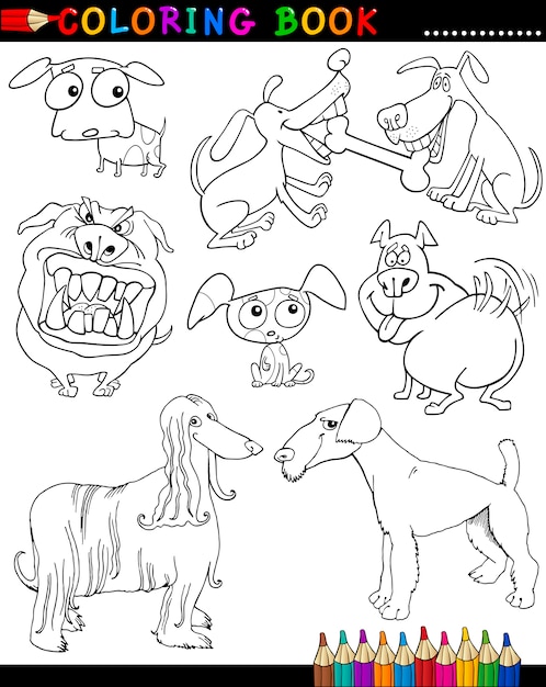 Premium Vector Cartoon Dogs For Coloring Book Or Page