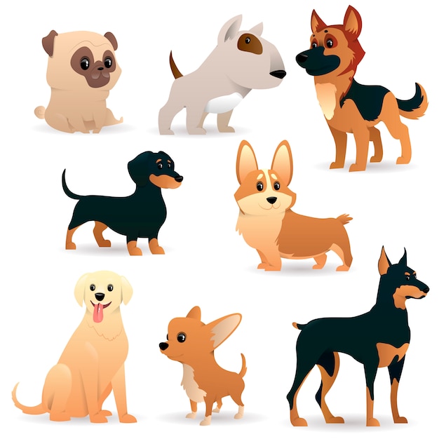 Premium Vector | Cartoon dogs of different breeds