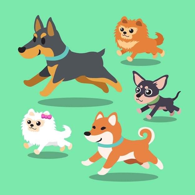 Cartoon dogs running collection Vector Premium Download