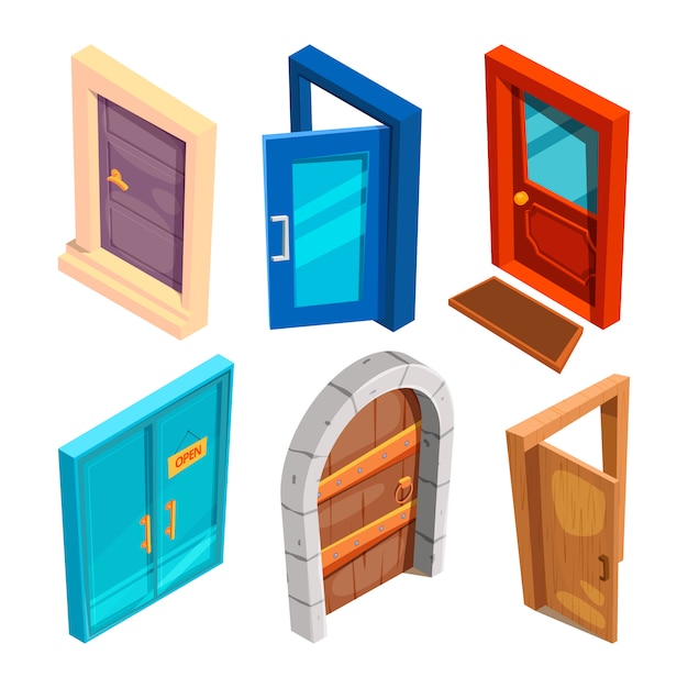 Premium Vector | Cartoon doors set