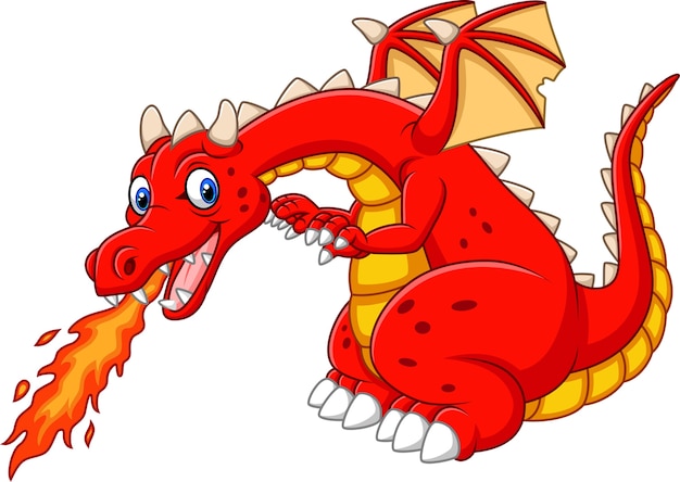 Premium Vector | Cartoon dragon posing with fire