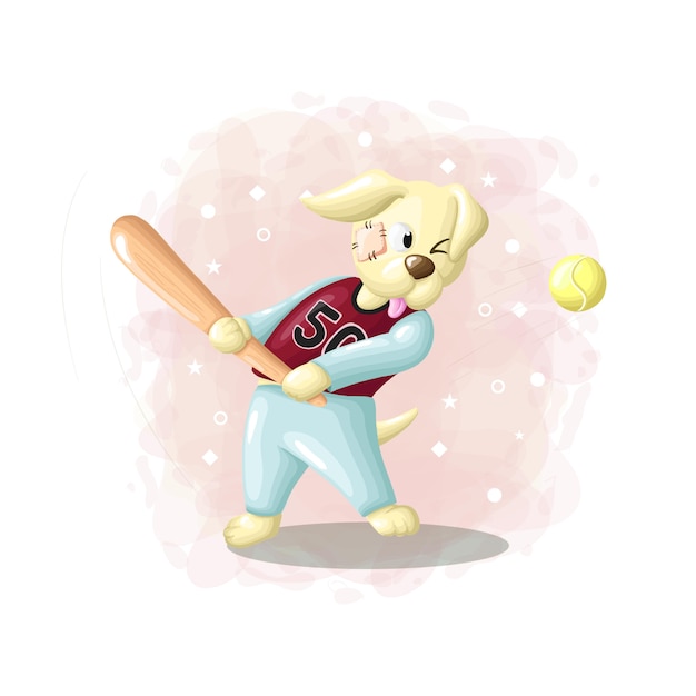 野球イラストベクトルを再生漫画の描画犬 プレミアムベクター
