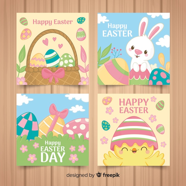 Cartoon easter card pack | Free Vector