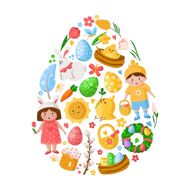 Premium Vector | Cartoon easter day, kids boy girl in costumes, easter ...