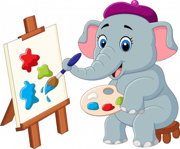 Premium Vector | Cartoon elephant painting isolated on white background