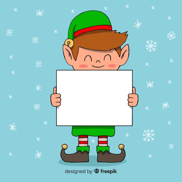 Cartoon elf holding blank sign Vector | Free Download