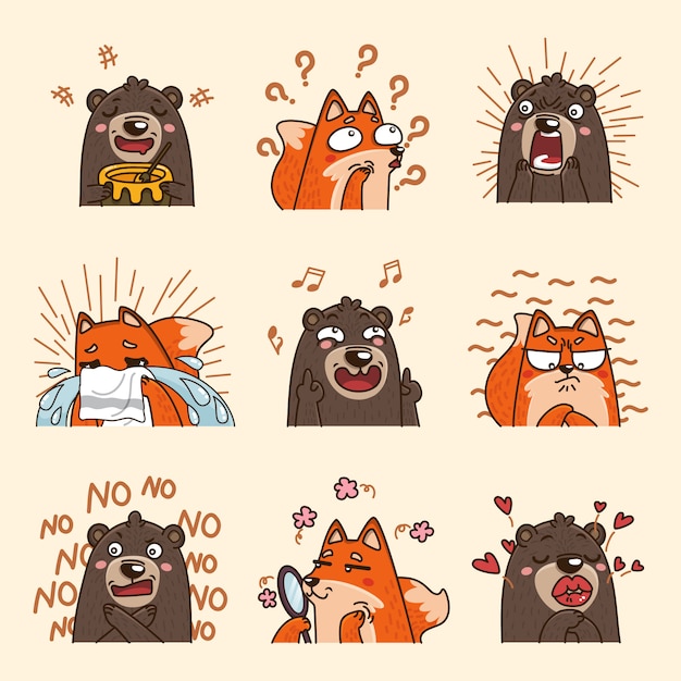 Download Cartoon emotion emoji animal collection | Premium Vector