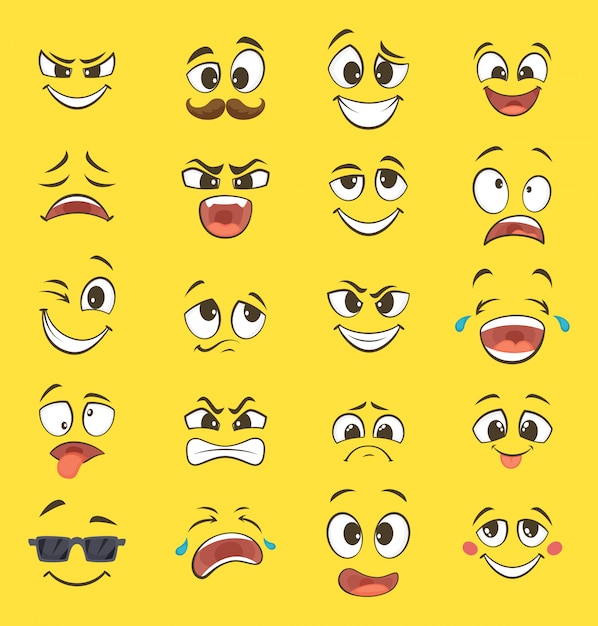 Premium Vector | Cartoon emotions with funny faces with big eyes and ...