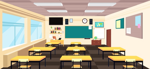 Premium Vector | Cartoon empty classroom, high school room interior ...