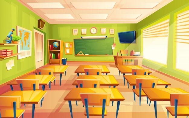 Premium Vector | Cartoon empty elementary or high school, college ...