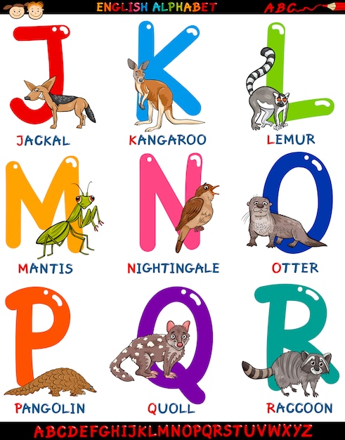 Premium Vector | Cartoon english alphabet with animals