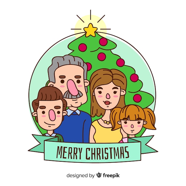 Download Cartoon family christmas portrait Vector | Free Download