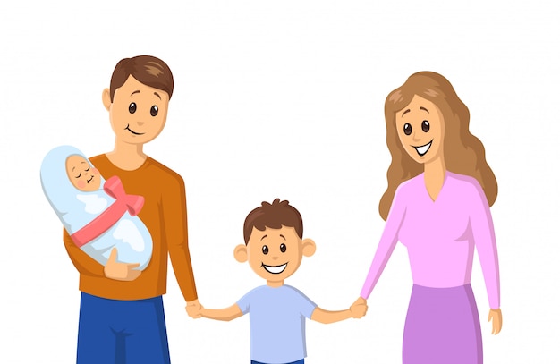 Premium Vector Cartoon Family Holding Hands In The Park Parents And Kids Illustration On White Background
