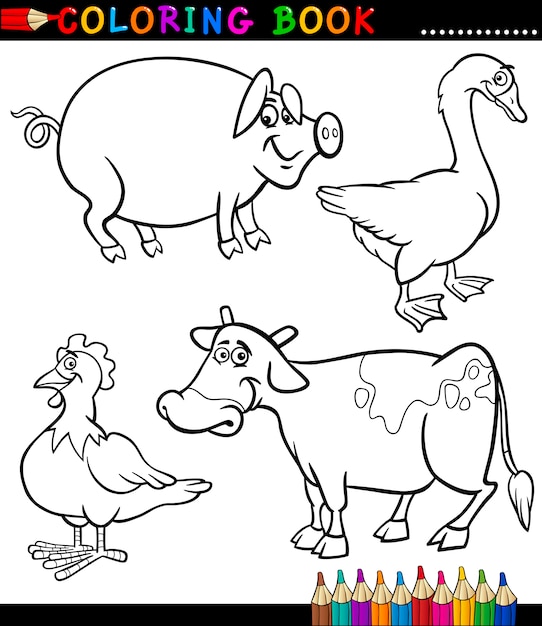 Download Premium Vector Cartoon Farm Animals For Coloring Book