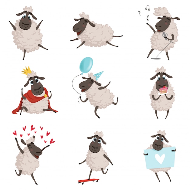 Premium Vector Cartoon Farm Animals Sheep Playing And Making Different Actions