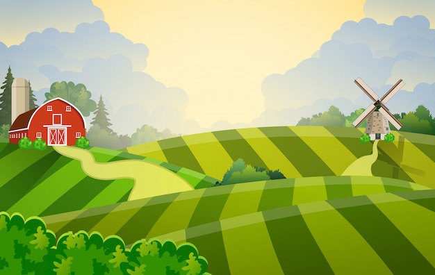 Premium Vector | Cartoon farm green seeding field