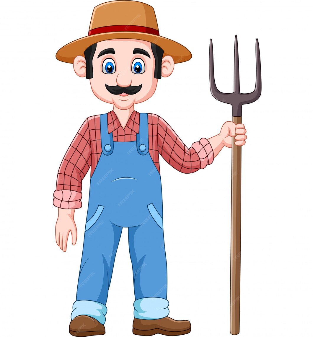 Premium Vector | Cartoon farmer holding a pitchfork