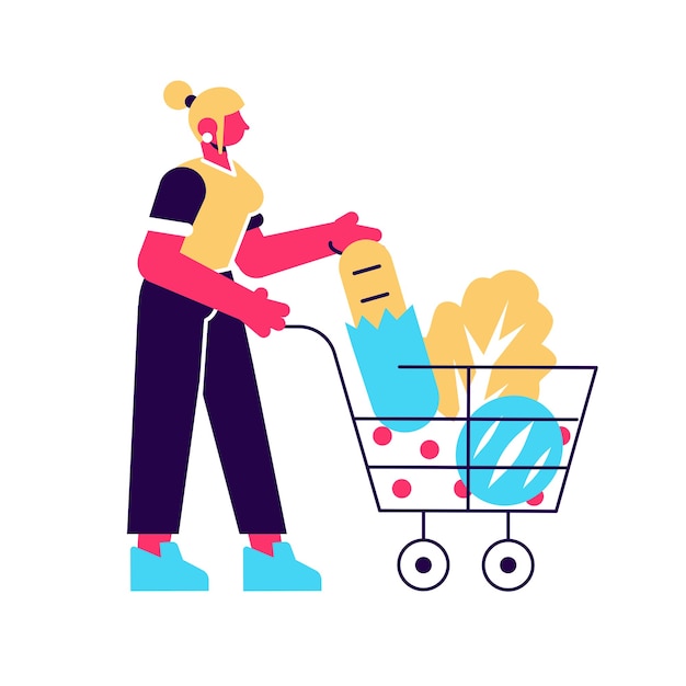 Premium Vector Cartoon Female With Shopping Cart Full Of Products Flat Illustration Colorful Customer Woman With Trolley Isolated On White Shopper Girl Carrying Eco Food Bread Vegetable And Fruit Pin the clipart you like. https www freepik com profile preagreement getstarted 11170536