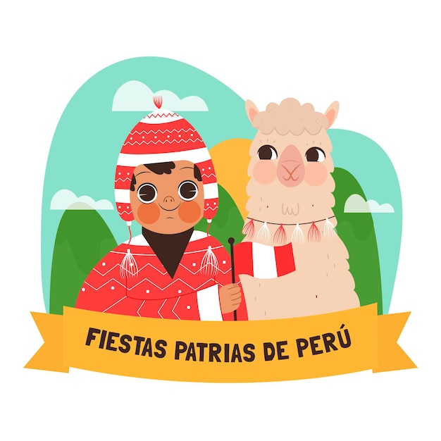 Free Vector Cartoon Fiestas Patrias De Peru Illustration