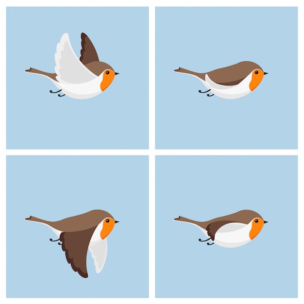  Cartoon flying robin bird animation sprite sheet. Premium Vector