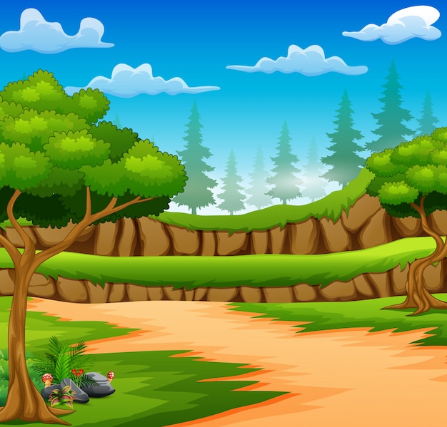 Premium Vector | Cartoon of forest background with dirt road