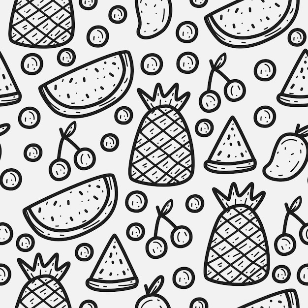 Premium Vector | Cartoon fruit doodle pattern