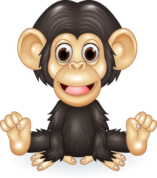 Cartoon funny baby chimpanzee sitting isolated | Premium Vector