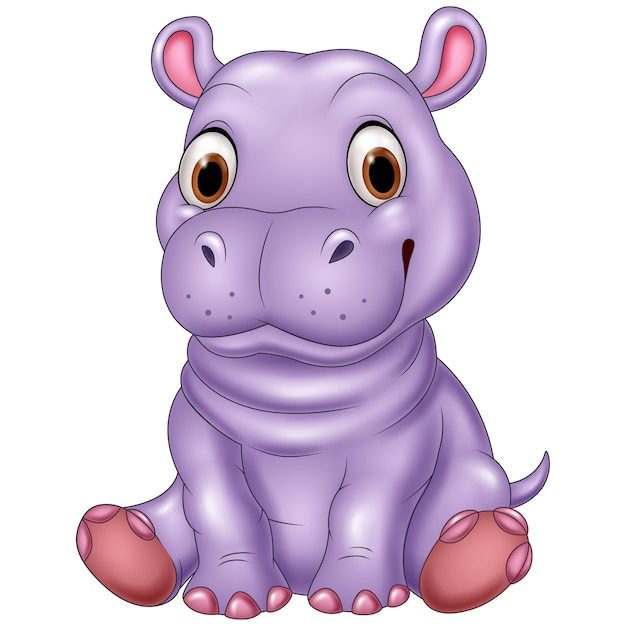 Download Cartoon funny baby hippo sitting Vector | Premium Download