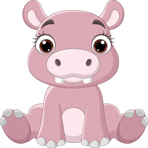 Download Cartoon funny baby hippo sitting | Premium Vector