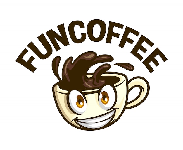 漫画面白いコーヒーカップ笑顔キャラクターマスコットロゴ プレミアムベクター
