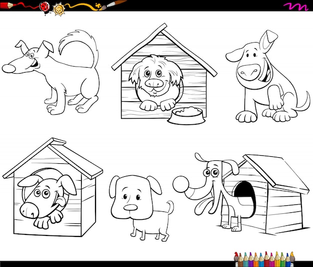 本ページを着色漫画面白い犬のキャラクター プレミアムベクター